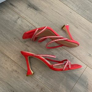 NWT wide fit red embellished heel